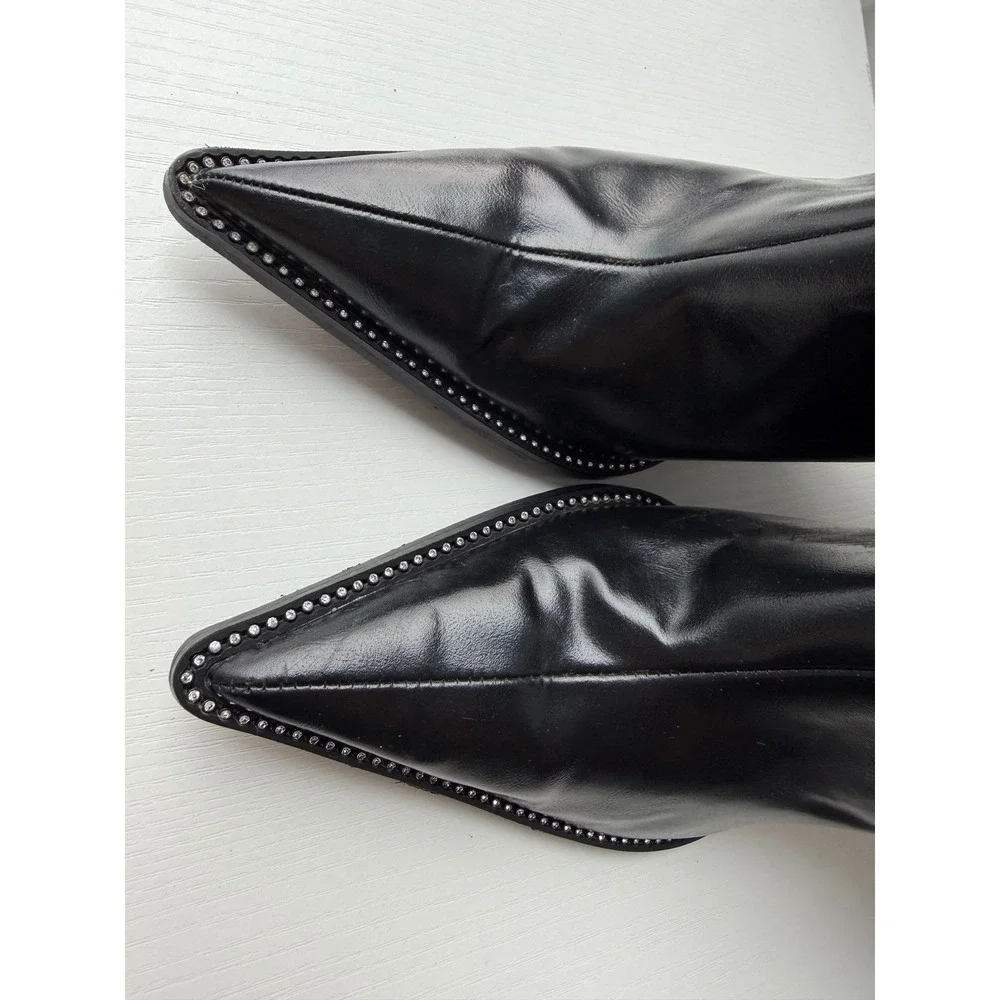 Zara Black Pointed Toe Ankle Boots Stud Trim Stiletto Heel EU 39 US 8